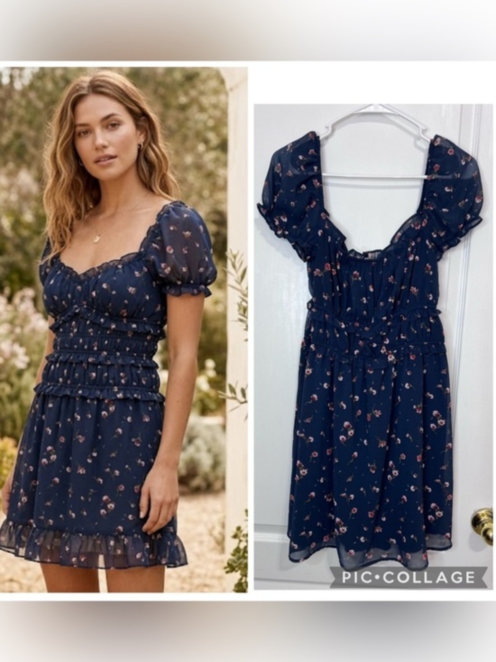 Altar’d state  Navy Blue Kids Dress with Floral Design